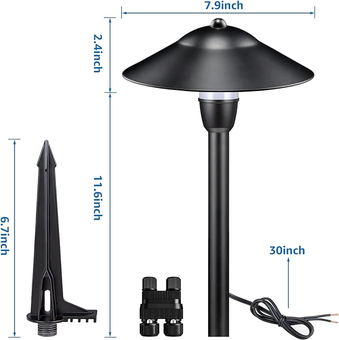 SUNVIE 3W Low Voltage Pathway Lights, 3000K Classic LED Aluminum 2-Pack | LED Landscape Path Lights, 12-24V AC/DC, IP65 Waterproof, 30in ETL Listed Wire, with Connectors, for Yard Garden Walkway