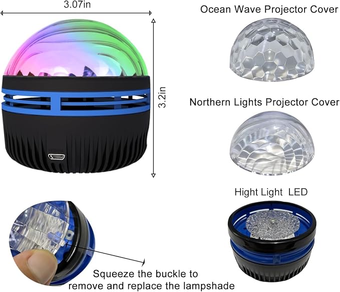 2 in 1 Northern Lights and Ocean Wave Projector with 14 Effects of Galaxy Light for Game Rooms, Parties, Light Projector for Bedroom, Compatible with Lava Lamps and Night Light Decorative Effects