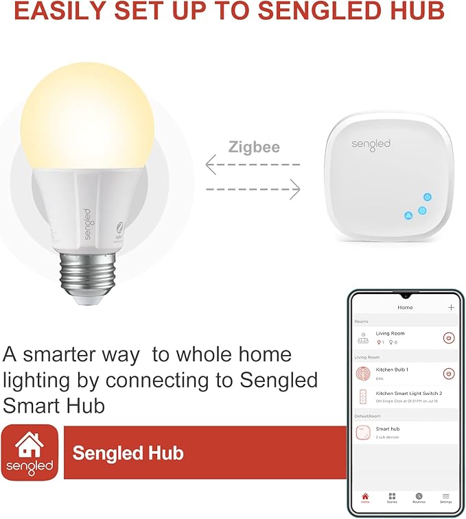 Sengled Zigbee Smart Light Bulbs, Smart Hub Required, Works with SmartThings and Echo with built-in Hub, Voice Control with Alexa and Google Home, Soft White 60W Eqv. A19 Alexa Light Bulb, 8 Pack