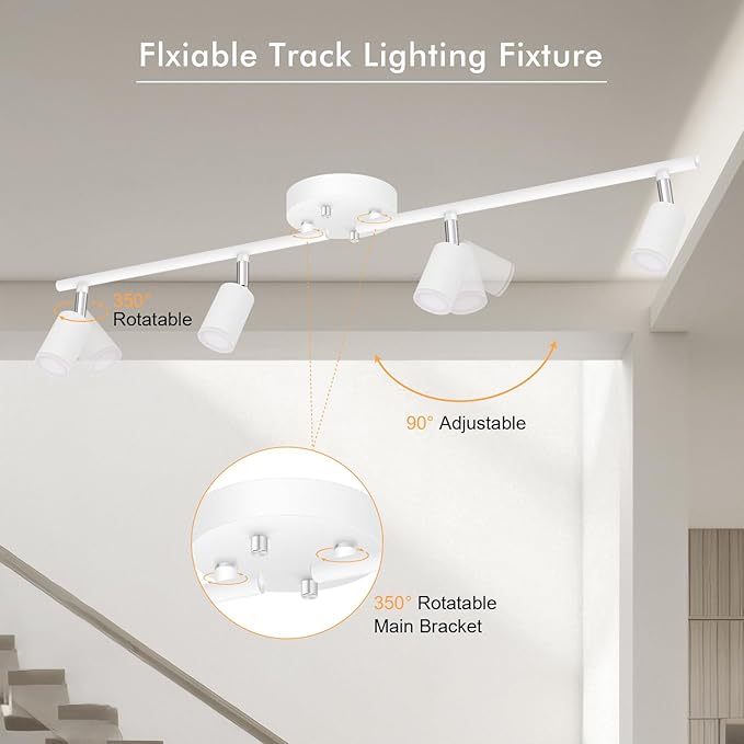 4 Light Track Lighting Fixtures Ceiling, 16W/2700K White Track Lighting with Acrylic Lampshade & Rotatable Light Heads, 20000hrs Lifespan, Modern LED Track Lights Ceiling for Kitchen/Hallyway