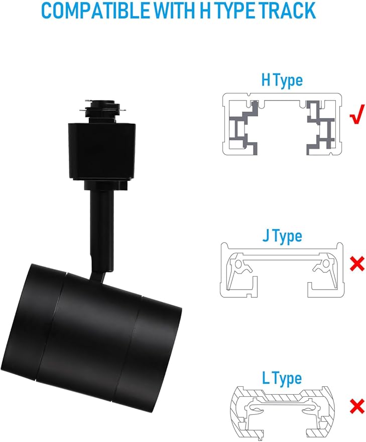 LEONLITE Small Space Series 8.5W LED H Track Lighting Heads, ETL Listed, Dimmable H Track Light Heads for Store Shop Cafe, CRI90, H Track Lighting, 2700K Soft White, Matte Black, Pack of 4