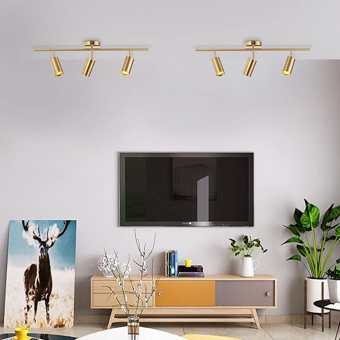 KCO Lighting Modern Brass Gold Track Lighting 3-Lights Modern Kitchen Fixtures Indoor Flush Mount Ceiling Spotlights Dimmable LED Ceiling Spot Light (3-Light)
