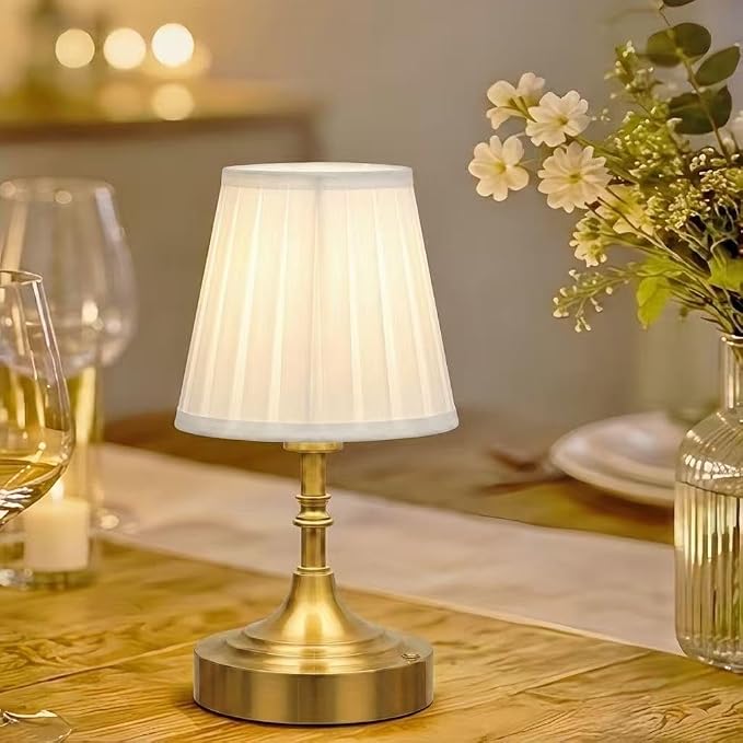 Gold Small Cordless Table Lamp Rechargeable,Mini Lamp - Kitchen Countertop | Battery Operated｜Touch Lamp｜Portable｜Restaurant Table｜Bookshelf | Counter Top ｜Wireless ｜Vintage｜Home Decor｜Farmhouse Boho