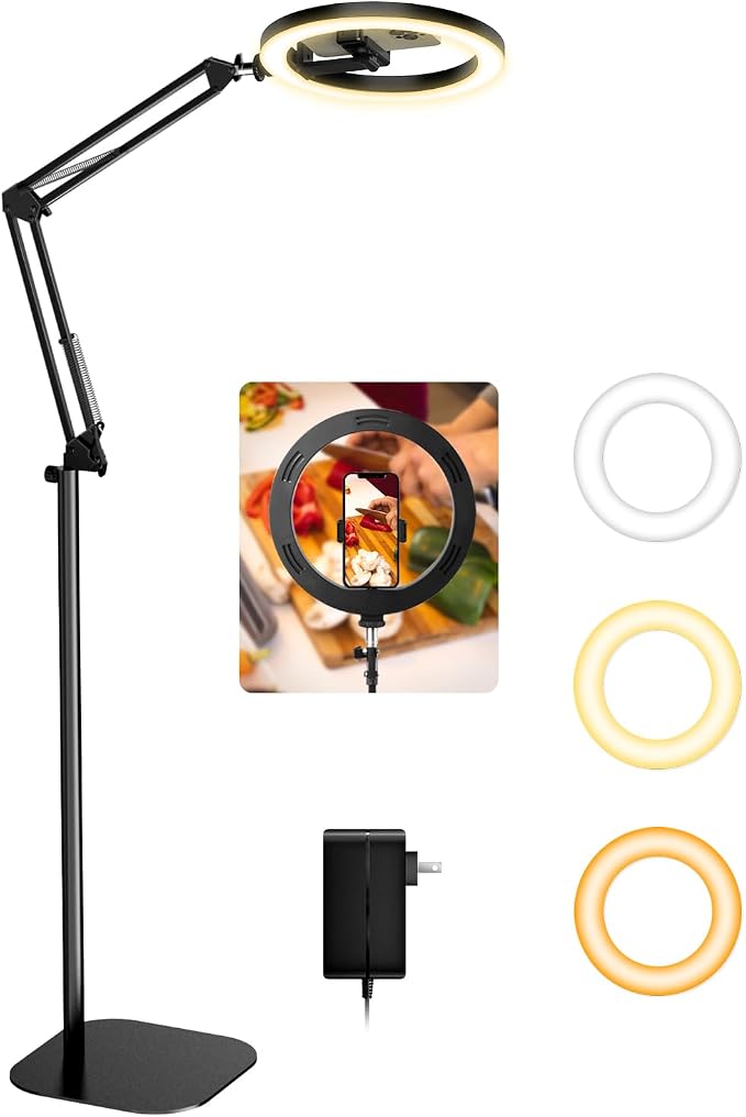 Ring Light with Stand Tripod for iPhone – Upgrade 1800 Lumens 10” Overhead Phone Tripod with Light, 2X Brighter Lighting for Video Recording, TikTok, YouTube, Streaming & Content Creator Essentials