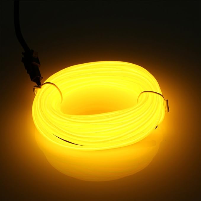 JIGUOOR EL Wire Battery Pack 9.8ft / 3m Bright Neon Light Strip 360° Illumination Neon Tube Rope Lights for DIY, Festival, Party Decoration, Pub, Halloween, Chrismas (9.8ft / 3m, Yellow)