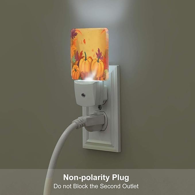 Sunflowers Pumpkins LED Plug-in Night Light 2-Pack, Auto Sensor Emergency Fall Leaf Thanksgiving Nightlights Set of 2 for Dawn Bedroom Kitchen/Dusk Bathroom/Night Stairs Hallway Toilet