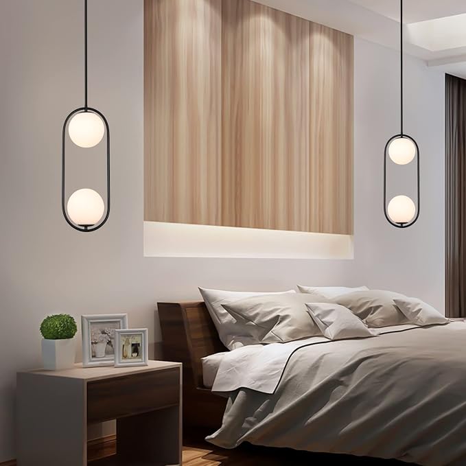 SeeU Modern Style Pendant Lighting Mid Century Pendant Light Fixture Hanging Lighting Fixture Vintage Style with White Globe Glass Lampshade Pendant Chandelier for Kitchen Island Dining Room Bedroom