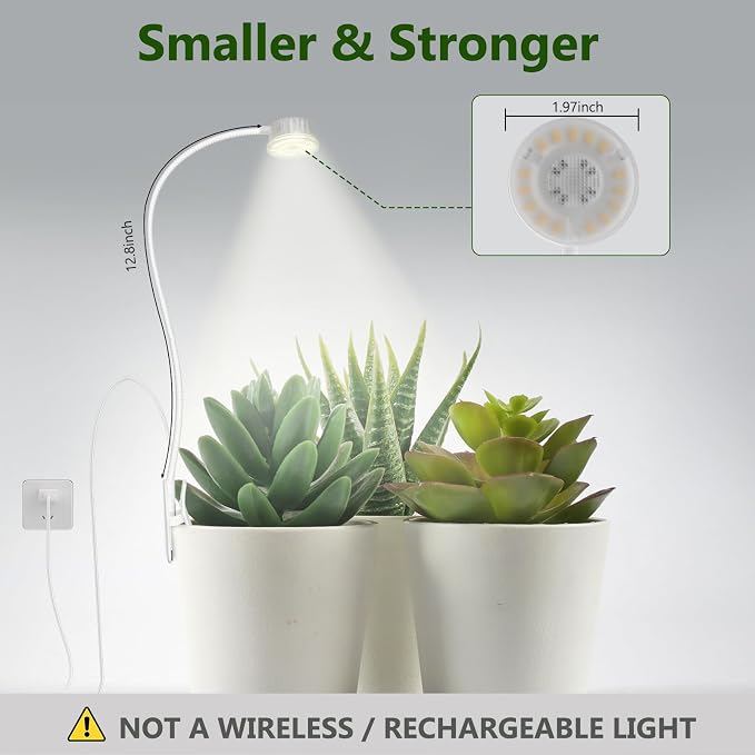 Shyineyou Small Grow Lights for Indoor Plants Full Spectrum,Plant Lights for Indoor Growing, Clip on Plant Grow Light with 3/9/12H Timer for Succulents,Small Plants, 2-Pack