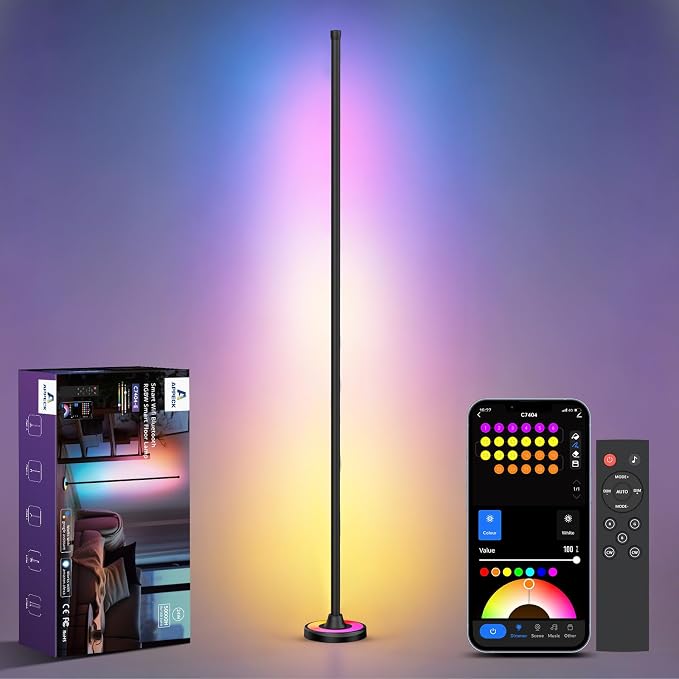 RGBW 60 Inch Floor Lamp, Standing Lamps with App Control | Smart Corner Floor Flamp Color Changing Modern Standing Lamps with 110 Scenes for Bedroom, Living Room,Compatible with Alexa