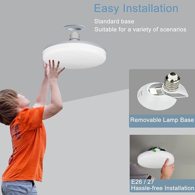 NCBCNB E27 UFO Garage Light Bulbs 260W Equivalent Efficient 40W 7Inch 3000LM, LED Light Bulbs, 6500K Daylight White Light E27/26 Standard Base, 50000 Hours Lifespan for Hallway Bedroom Home Garage