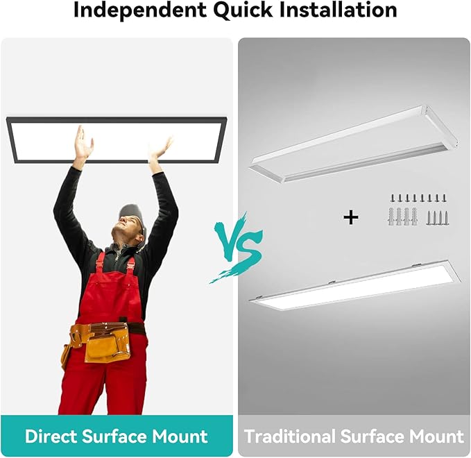 1x4 LED Flat Panel Light Surface Mount 24Pack, 50W 5500LM LED Ceiling Light, TRIAC Dimmable, Selectable 3000K/4000K/5000K, 120V, for Garage, Kitchen, Office, Commercial Use-Black