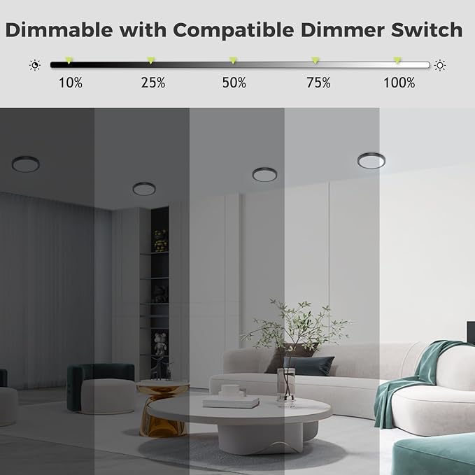 hepside 6PACK Flush Mount LED Ceiling Light Fixture Black, 6.5Inch 12Watt, Dimmable & 3000K-4000K-6500K Ceiling Lamp 1200LM Low Profile Ceiling Light for Kitchen Bedroom Hallway Porch