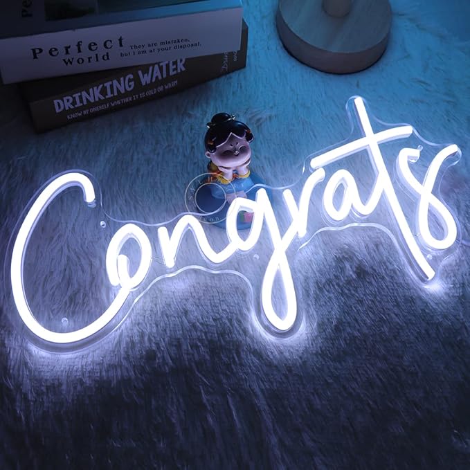 SYLHOME Congrats LED Neon Light Sign for Wedding Birthday Party Graduation Background Wall Decor Sign Celebration Banquet Light Up Sign 15.75" X 7.4" USB Indoors Cold White