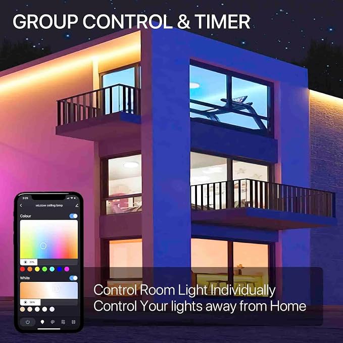 MELEGAN 12 Inch Smart RGB LED Flush Mount Ceiling Light (4 Pcs) | 24W RGB Smart Light, Group Control, Timer, WiFi BT, Flush Mount, Dimmable 2700-6500K, Alexa Google, Hallway Basement Office