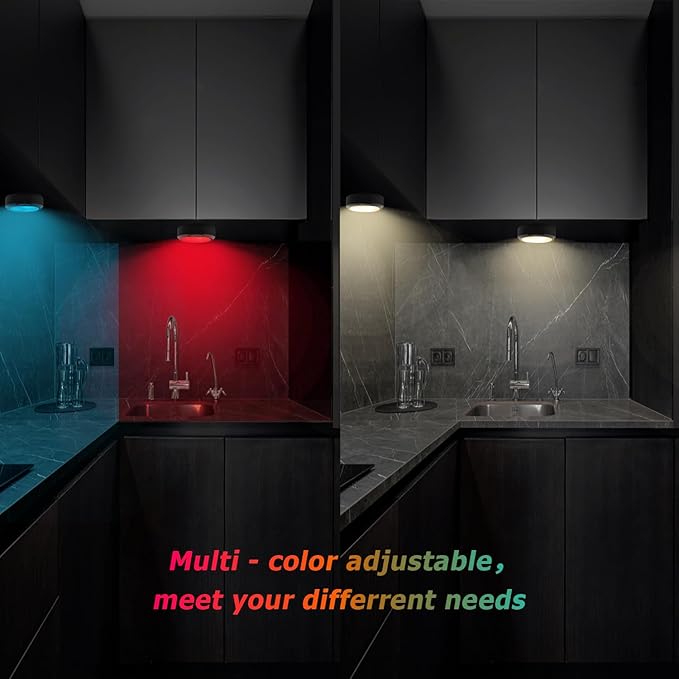 Puck Lights with Remote,Under Cabinet Lighting Wireless,Battery Operated RGB LED Lights Dimmable,7 Colors Push Lights for Closet,Kitchen,Under Counter Lights Bar Display Shelf (6pack)