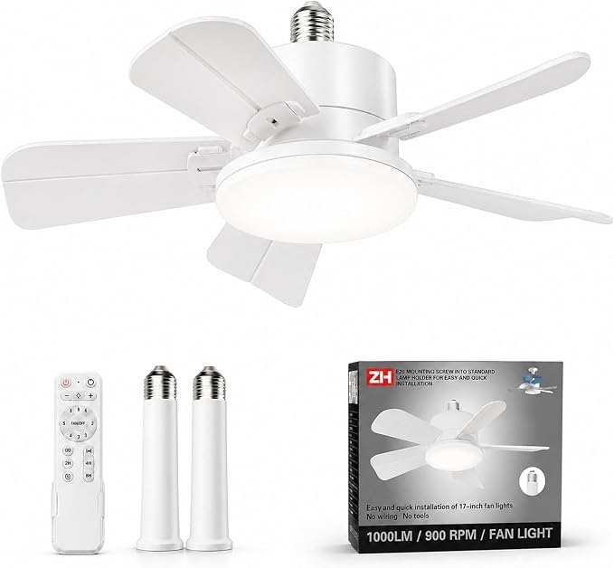 Ceiling Fan with Light, 17'' Flush Mount Low Profile Fan for Bedroom &Patio | Quiet Reversible DC Motor, 6-Speed, 3-Color Temp Dimmable LED Light with Remote & Timer, Indoor Small Ceiling Fan White