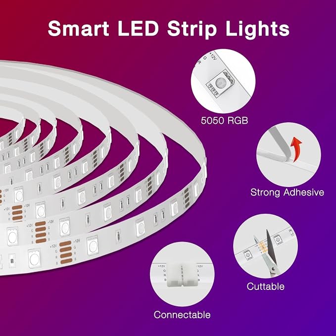 DAYBETTER Smart WiFi Led Lights, 25 FT RGB Led Strip Lights Compatible with Alexa and Google Assistant, App Voice Remote Control Music Sync Color ChangingLED Strip Lighting for Bedroom Room Decor
