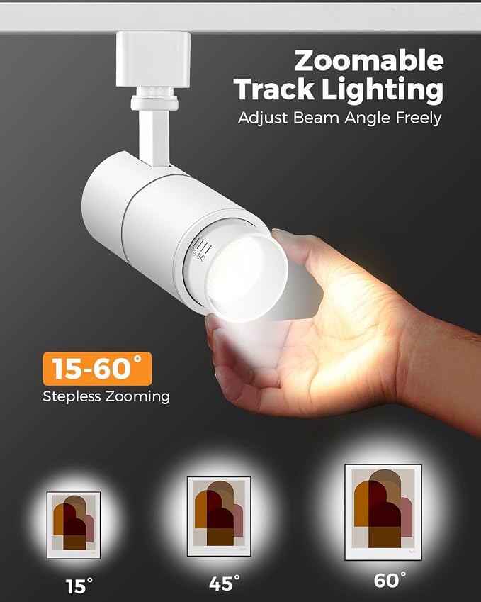 VANoopee 3-Color Zoomable 10W LED Track Lighting Heads H Type, White 4 Pack | Track Light Heads Dimmable Bright Ceiling Spotlight Fixtures Accent Art, 3000K 4000K 5000K Adjustable, CRI90+ 15°-60°, 1000lm
