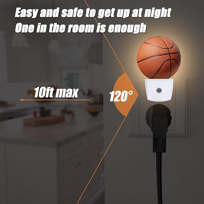 Basketball Night Light,Field Sport Ball Nightlight Plug into Wall LED Lamp Auto Sensor Dusk to Dawn for Bedrooms/Kitchens/Toilets/Corridors,Energy-Saving