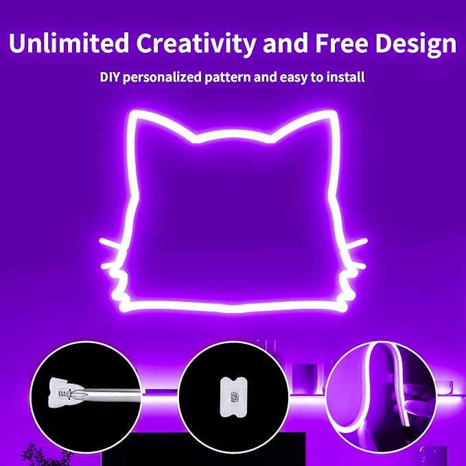 iNextStation Purple LED Light Strip 16.4FT LED Rope Light (with DC12V Plug) | IP65 Waterproof Flexible Silicone Neon LED Lights with Dimmer, 0.98Inch Cuttable LED Lights Strip for DIY, Home, Party Decor