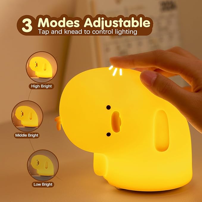 VTIGER Why Duck Night Light, LED Squishy Cute Lamp, Silicone Duck Light for Kids, Dimmable Girls Baby Bedroom Nightlight, Rechargeable Touch Lamp for Breastfeeding Nursery Decor