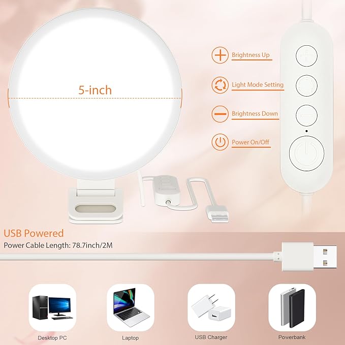 Upgraded Full Screen Ring Light 60 LED Side Emitting Anti-Glare Clip-on Light for Phone iPhone Computer Laptop Monitor, 3 Light Modes for Live Streaming, Selfie, Zoom Video Conference,TikTok