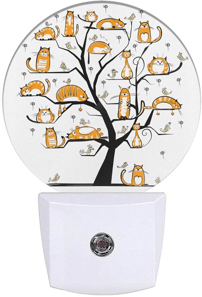 Tree of Cats Nightlight Brown Cat Family Cute Kitten on Tree Branches LED Dusk to Dawn Plug-in Nightlight Auto Sensor for Bedroom Bathroom Hallway Living Room