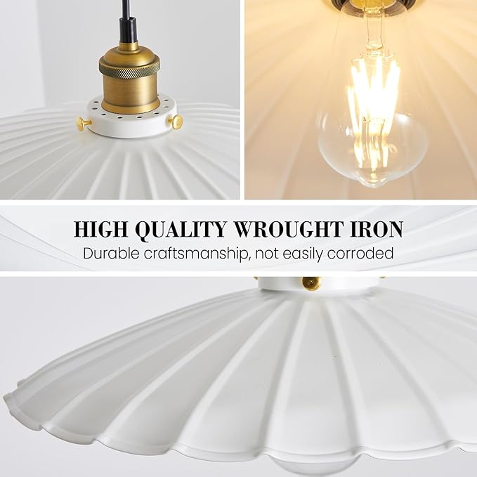 Plug in Pendant Light 13.8 Inch Round Metal Shade Vintage White Pendant Light for Kitchen Island 14Ft Adjustable Dome Industrial Hanging Lamp Living Room
