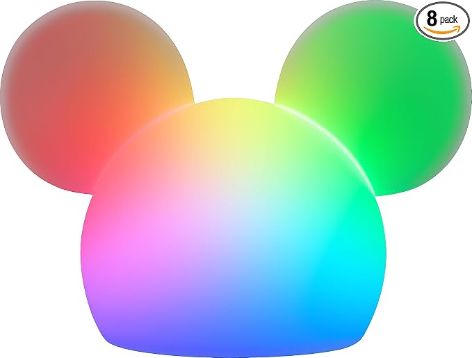 Disney Mickey Mouse Squishy Light, Color Changing, Night Light for Kids, USB Lamp, Battery Operated, Dimmable, Ideal for Bedroom, Playroom, Living Room, and More, 66944 (Pack of 8)