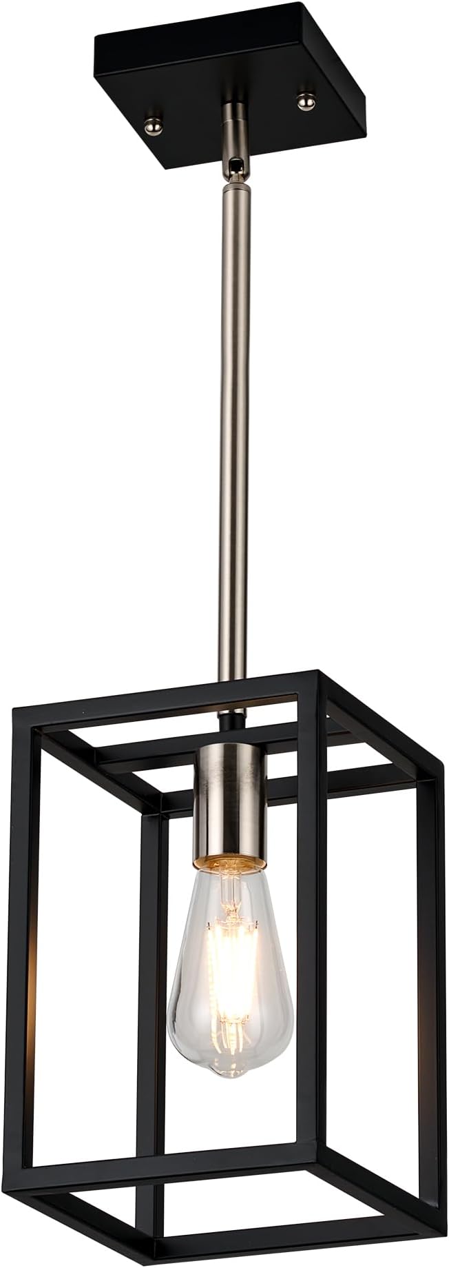 Single 1 Light Black and Brushed Nickel Modern Industrial Pendant Lighting Fixture Hanging Ceiling Light for Dining Room Living Room