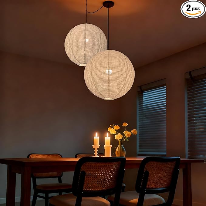 Large Hanging Lampshade 20INCH Can Replace White Paper Lanterns 2Pack Handmade Round Linen Pendant Lampshade Hanging Lantern Decorations Suitable for Living room Bedroom and kitche