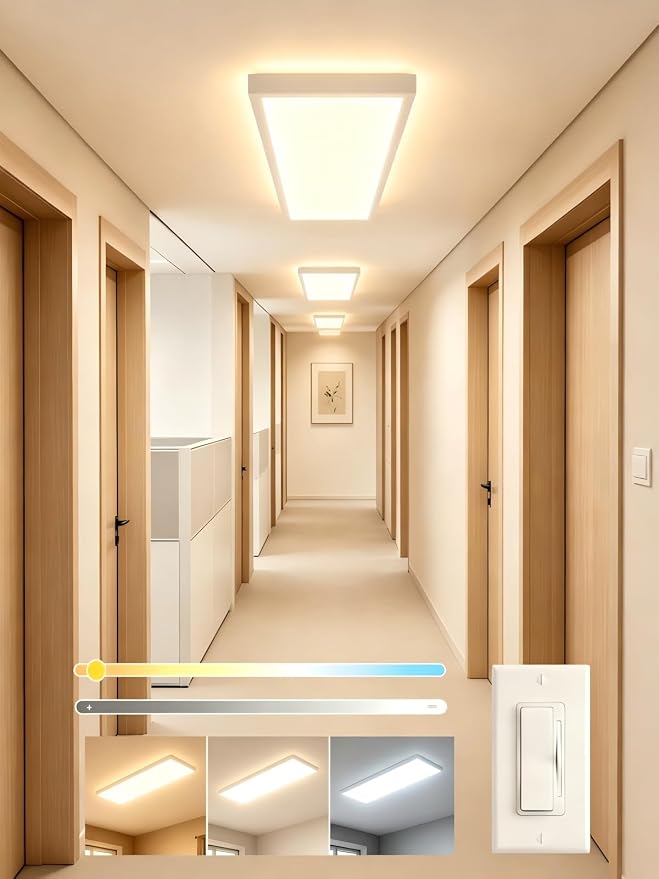 2Pack White 23.6In Flush Mount Ceiling Light, 14W 3000lm Thyristor (TRIAC) Dimmable Rectangle LED Ceiling Light,3-CCT 3000-6500K with Memory Funcation,IP54 for Kitchen/Bathroom/Hallway/Office