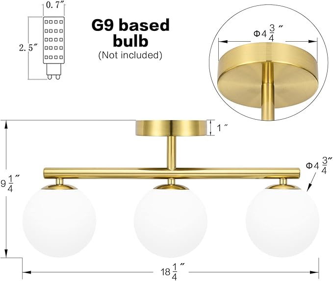 Bathroom Vanity Lights, 3-Light Bathroom Light Fixtures Gold Bathroom Lights, Mid Century Modern Brass Gold Vanity Light Dimmable Wall Sconce Wall Mount Light Fixture with Milk Glass, G9 Base
