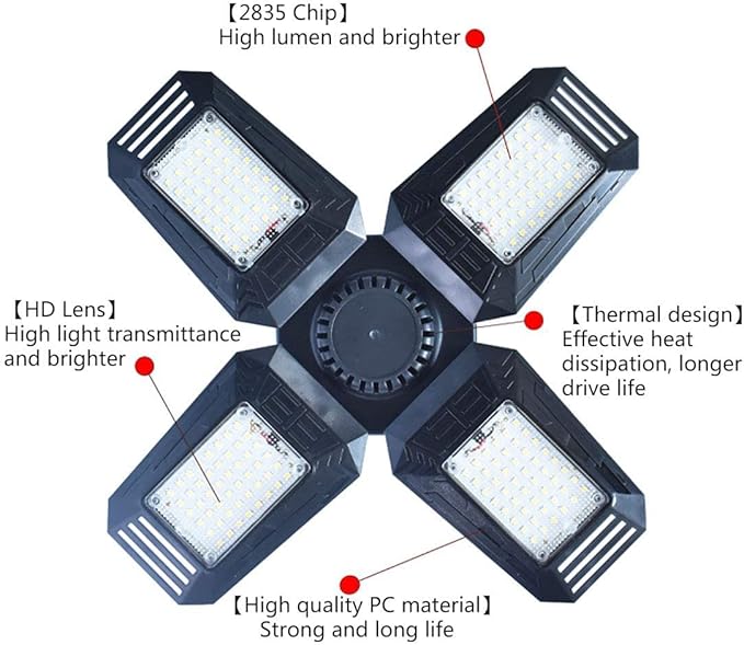 2 Pack Deformable LED Garage Lights - 12000 Lumen 6500K Daylight 120W, Four Leaf Garage Ceiling Lighting…