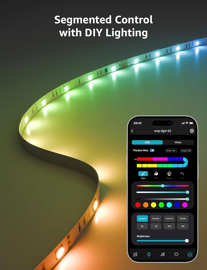 Lepro S2 AI Smart LED Strip Lights 32.8FT RGB+CCT WiFi Bluetooth for Room | 2700K-5700K tunable white,AI lighting designer,Rainbow chasing effects,Music sync,Color segment control,Smart scenes,Bedroom