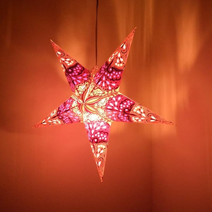 Pink Charm Paper Star Lantern with 12 Foot Power Cord Included