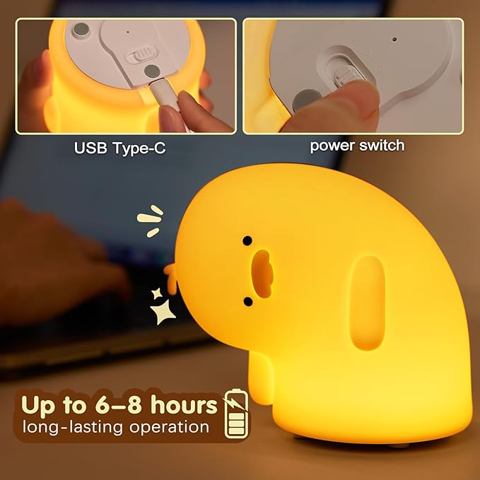 VTIGER Why Duck Night Light, LED Squishy Cute Lamp, Silicone Duck Light for Kids, Dimmable Girls Baby Bedroom Nightlight, Rechargeable Touch Lamp for Breastfeeding Nursery Decor