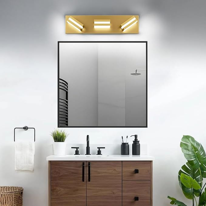 IZORRO LED Modern Bathroom Lights Fixtures(3-Light,Dimmable,360°Rotate),Brushed Glod Acrylic Wall Lighting,Vanity Lights for Bathroom Over Mirror - 6000k 16In （No Assembly Required）