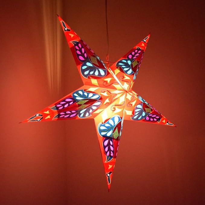 Dara Red Paper Star Lantern with 12 Foot Power Cord Included