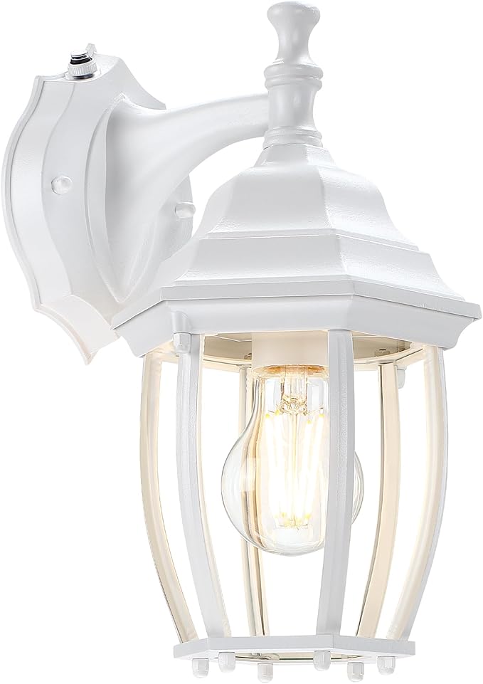Outdoor Wall Light Fixture, Rustproof Aluminum, Glass | Dusk to Dawn Large Exterior Porch Light Wall Sconce Lantern for House, Patio, Garage, Waterproof, E26 Socket 60W Max, White