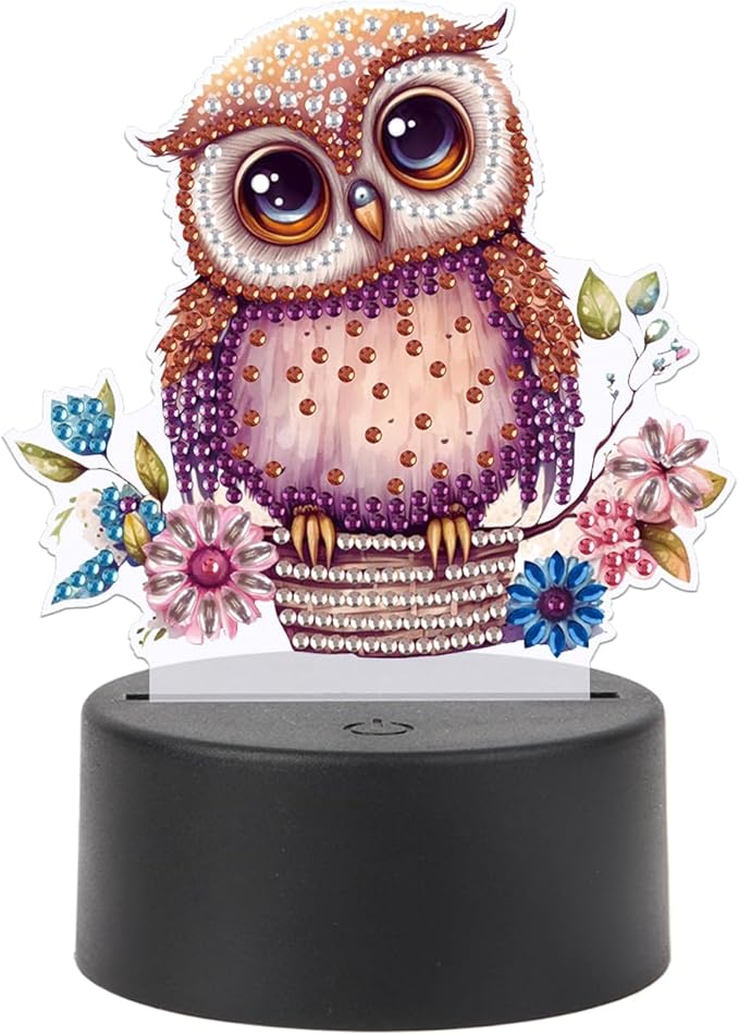 JISHSHAY Diamond Painting Night Light Diamond Art Table Lamps Gem Art LED Lights Gem Painting Desk Lamp Mosaic Kits for Adults DIY Kits for Adults Paint by Numbers, with Special Shaped Crystal, Owl