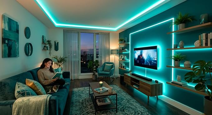 20 Feet Teal Led Lights Strip Indoor Rope Lights Easy DIY Cuttable Strip Lights for Fish Tank Bar Room Bathroom Living Room Kitchen Ceiling Wall Vanity Mirror Decor