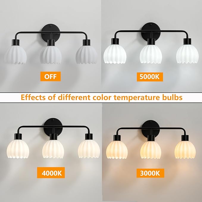 Black 2-Light Vanlity Light Over Mirror,Wall Sconces,Modern Bathroom Light Fixture with Milk White Glass Flower Shade,E26 Socket(Bulbs Not Included)