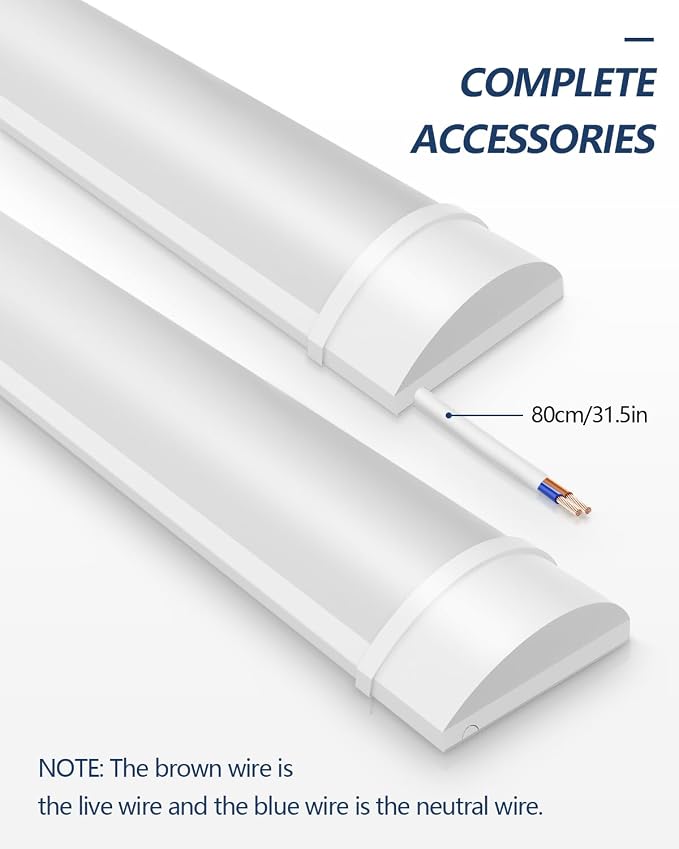 Sararoom 2ft LED Shop Fixture, 20W Tube, 2400lm, 4000K Neutral White, 60cm 23.6inch Garage Closet Ceiling Light for Office Home Basement, No Plug, No Ground Wire