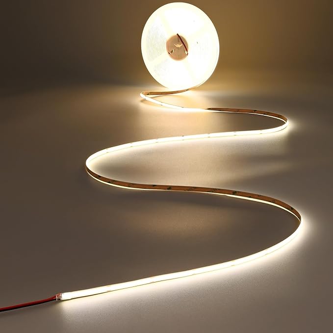 JOYLIT 50FT COB LED Strip Lights 24V 4000K Dotless 480LEDs/M Indoor IP20 | Consistent Brightness, CRI90+, Natural White, Dimmable, Cuttable, 3M Adhesive, For Bedroom, Cabinet (Power Supply Not Includ)