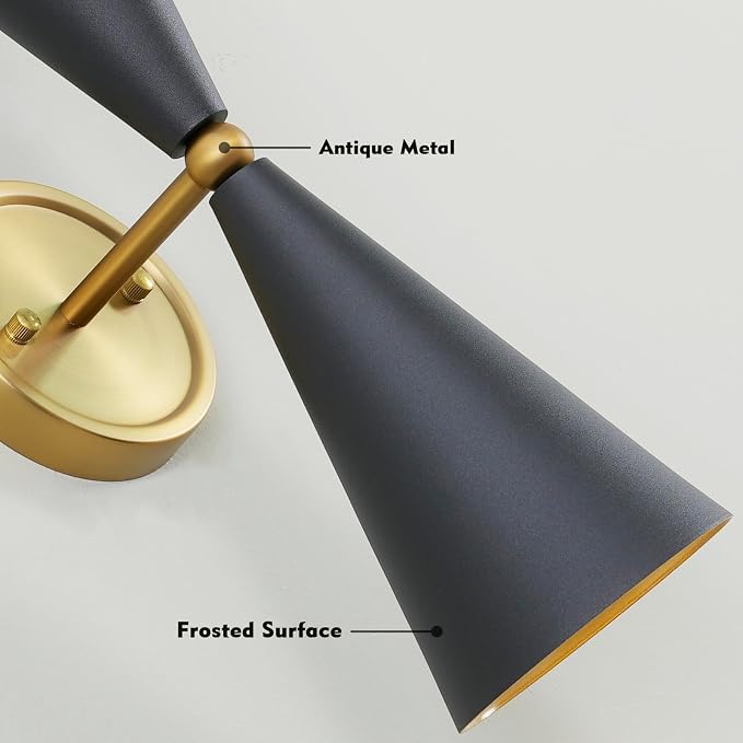 HEQIQEH Vintage Battery Operated Black and Gold Wall Sconce, Up and Down Wall Light Fixture with Remote Control Dimmable Cordless Wall Lamp for Indoor Bedroom, Living Room, Restroom Stairs(1-Pack)