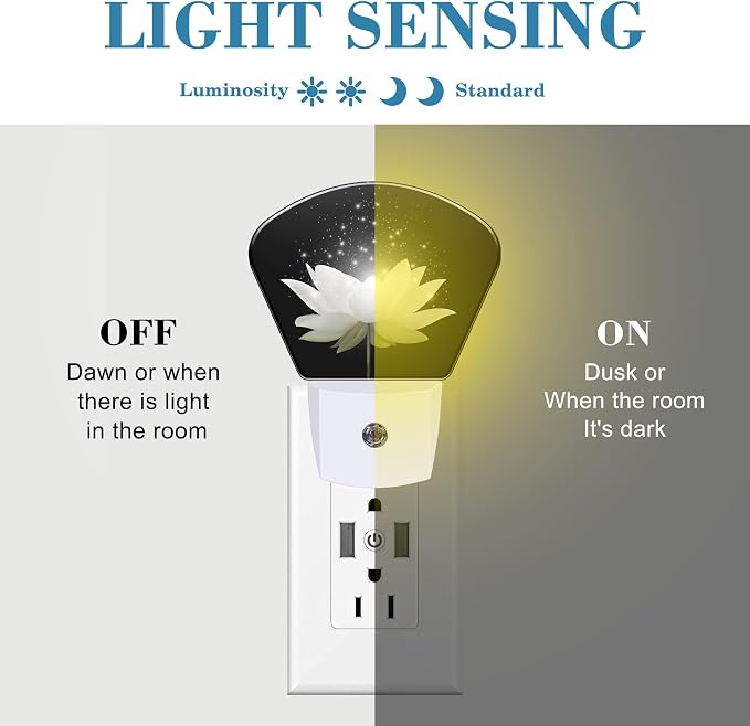 Magic White Lotus Flower Night Light for Kids Girls Boys, Lotus Flower LED Night Light Plug into Wall with Dusk to Dawn Sensor for Room, Hallway, Kitchen, Bathroom, Stairs Decor