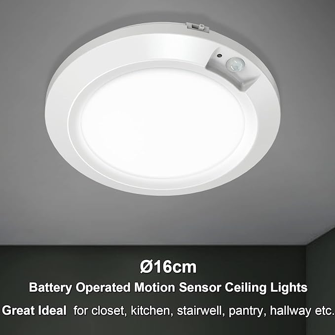 Motion Sensor Battery Operated Indoor LED Closet Lights - 210LM 6000K Cool White for Laundry, Stairwell, Hallway, Shed, Kitchen Cabinet