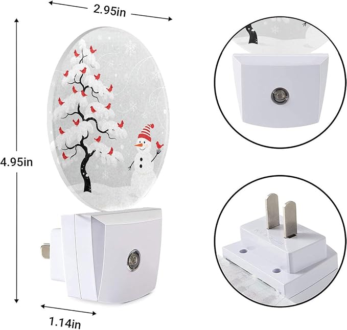 EKOBLA Snowman Night Light, Winter Snowflake and Cardinal Plug into Wall with Dusk to Dawn Sensor, 0.5W LED Energy Saving Nightlight for Kids Men Women Holiday Gift
