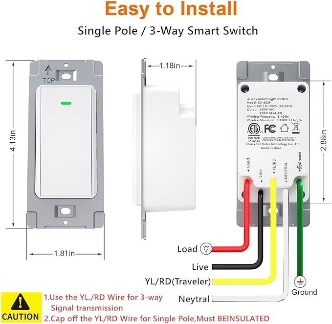 Nexete 3-Way Smart Switch, Compatible with Alexa & Google Home,Smart Life App, Voice Control, Schedule 2.4 GHz Wi-Fi, Neutral Wire Required (3-Way Switch)